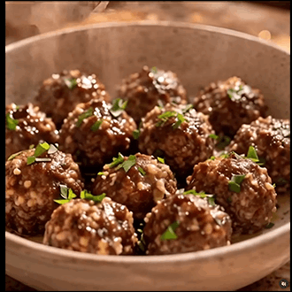 Italian meatballs in marinara with basil